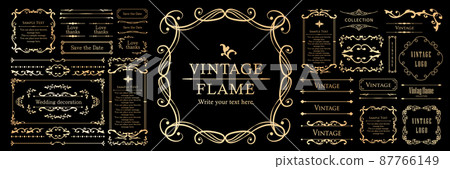 Spring plant motif frameset. Vintage flower. Decorative design. Trendy treatment 87766149