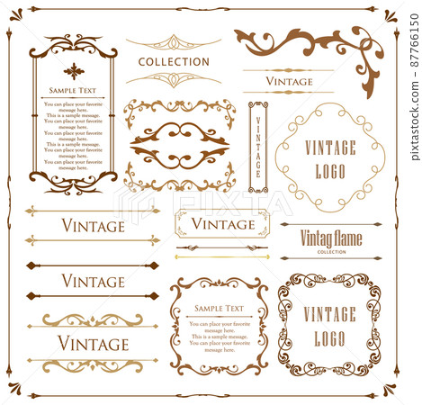 春天植物主題框架集。復古花。裝飾設計。時尚的治療 87766150