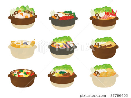 Watercolor style touch illustration of hot pot cooking 87766403