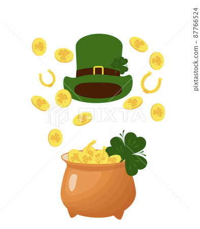 Design layout of Happy St Patrick's Day. Template for a party by March 17. Pot of gold. Vector stock illustration. Isolated on a white background. Design layout of Happy St Patrick's Day. Template for a party by March 17. Pot of gold. Vector stock illustration. Isolated on a white background. 87766524