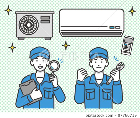 冷卻器（空調）和電工職員/空調/夏季/維修/清潔/拆除的矢量圖解 87766719