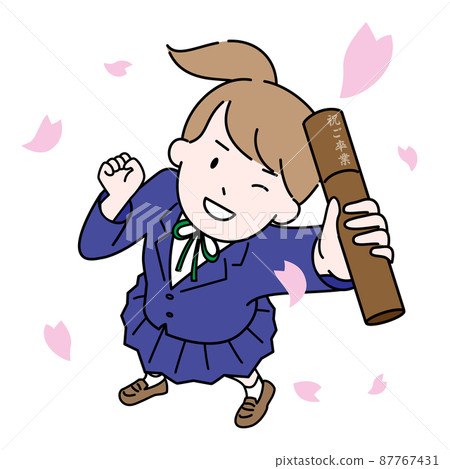 Graduation Graduation illustration material formula Junior high school high school student Sakura 87767431