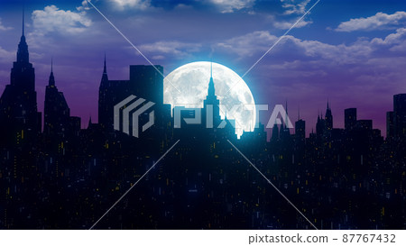 city at night full moon light buildings... - Stock Illustration ...