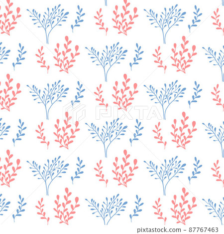 Vector seamless pattern with blue pink algae. Children's hand-drawn pattern with algae. Vector seamless pattern with blue pink algae. Children's hand-drawn pattern with algae. 87767463