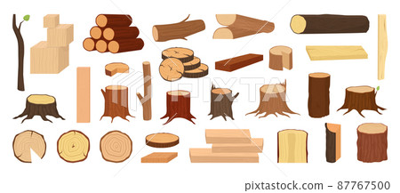 Vector collection of raw wood. Logs and fellings of trees in a detailed style. 87767500