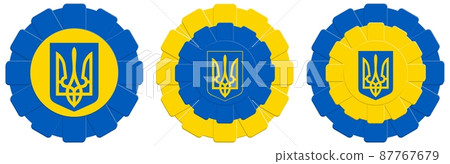 Drawn kotylion and coat of arms in the national colors of Ukraine. Drawn kotylion and coat of arms in the national colors of Ukraine. 87767679