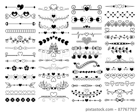 A collection of graceful monochrome vignettes on a love theme. Ornaments with hearts. 87767707