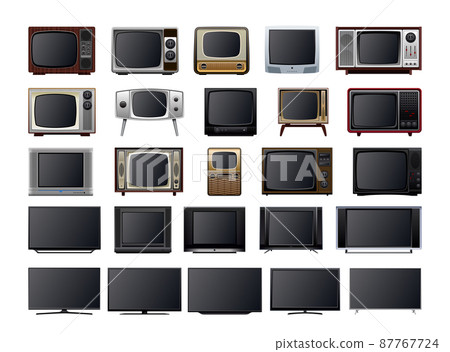 Collection of TVs from different times. Realistic illustrations of TV monitors. Collection of TVs from different times. Realistic illustrations of TV monitors. 87767724