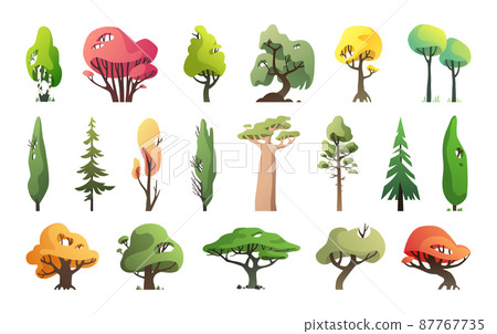 Vector collection of trees in a modern style. Cartoon drawing. 87767735
