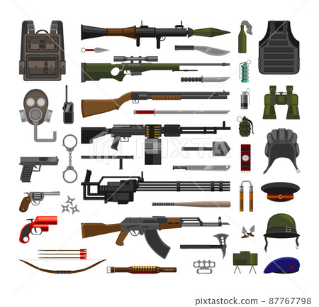 Collection of military weapons and accessories. Army equipment. 87767798