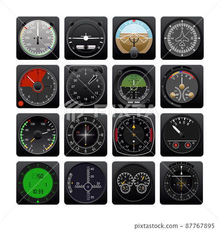 Aircraft indicators collection in detailed realistic style. Aircraft indicators collection in detailed realistic style. 87767895
