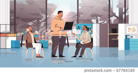 mix race businesspeople using gadgets digital addiction social media communication teamwork concept 87768180