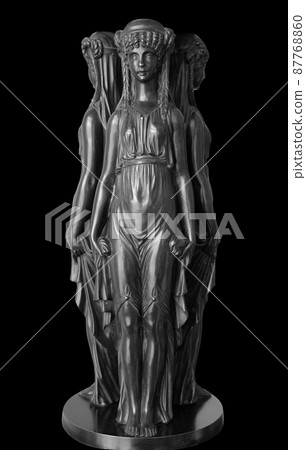 Ancient bronze sculpture The Three Nymphs. Three Graces isolated on black background with clipping path 87768860