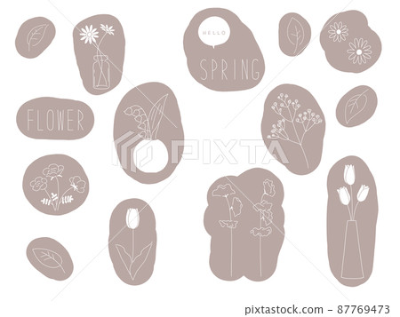 Spring flowers such as tulips and margarets Hand-painted simple line art illustration set 87769473