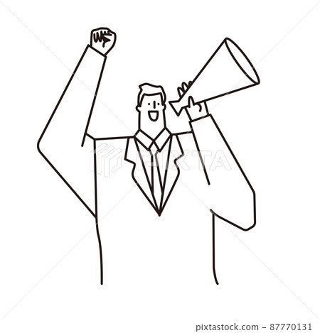 Businessman cheering with a megaphone_line drawing Businessman cheering with a megaphone_line drawing 87770131