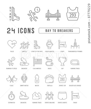 Bay to Breakers. Collection of perfectly thin icons for web design, app, and the most modern projects. The kit of signs for category Holidays. Bay to Breakers. Collection of perfectly thin icons for web design, app, and the most modern projects. The kit of signs for category Holidays. 87770229