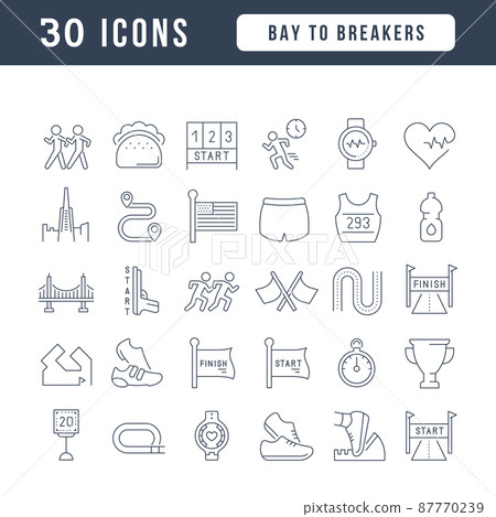 Bay to Breakers. Collection of perfectly thin icons for web design, app, and the most modern projects. The kit of signs for category Holidays. Bay to Breakers. Collection of perfectly thin icons for web design, app, and the most modern projects. The kit of signs for category Holidays. 87770239