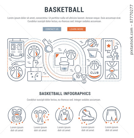 Linear banner of the basketball. Vector linear icons for web sites and applications. 87770277