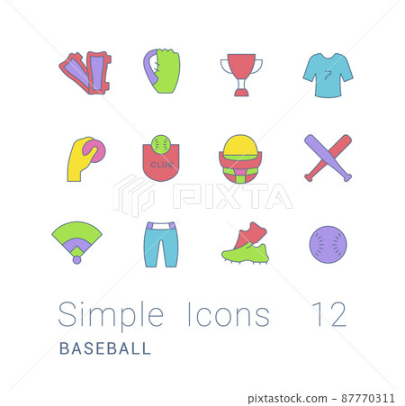 Collection simple icons of baseball on a white background. Modern color signs for websites, mobile apps, and concepts 87770311