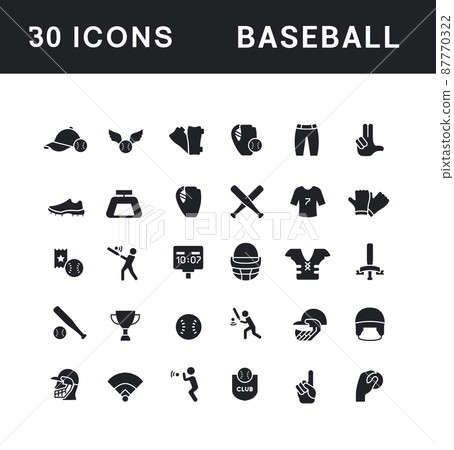 Collection simple icons of baseball on a white background. Modern black and white signs for websites, mobile apps, and concepts Collection simple icons of baseball on a white background. Modern black and white signs for websites, mobile apps, and concepts 87770322