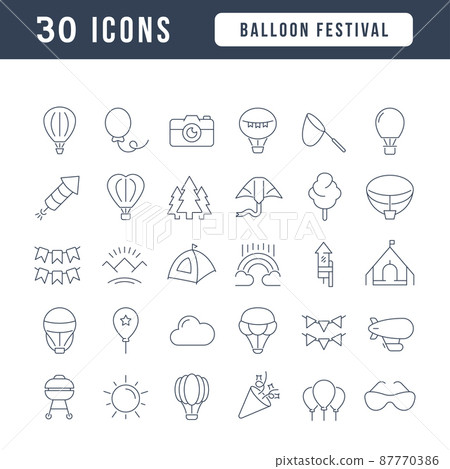 Set vector line thin icons of balloon festival in linear design for mobile concepts and web apps. Collection modern infographic pictogram and signs. 87770386