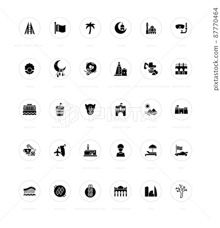 Collection simple icons of bahrain on a white background with names. Modern black and white signs for websites, mobile apps, and concepts 87770464