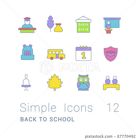 Collection simple icons of back to school on a white background. Modern color signs for websites, mobile apps, and concepts Collection simple icons of back to school on a white background. Modern color signs for websites, mobile apps, and concepts 87770492
