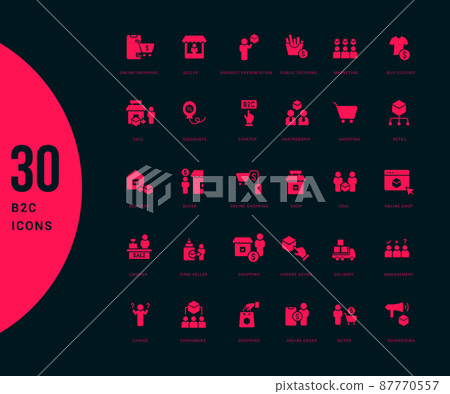 Collection simple icons of b2c on a black background. Modern red signs for websites, mobile apps, and concepts 87770557