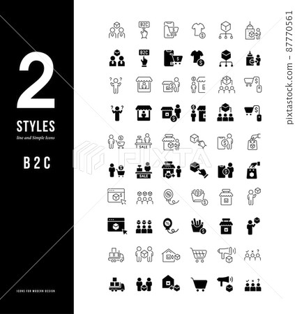 Collection simple and linear icons of b2c on a white background. Modern black and white signs for websites, mobile apps, and concepts Collection simple and linear icons of b2c on a white background. Modern black and white signs for websites, mobile apps, and concepts 87770561