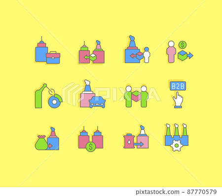 Collection simple icons of b2b on a yellow background. Modern color signs for websites, mobile apps, and concepts Collection simple icons of b2b on a yellow background. Modern color signs for websites, mobile apps, and concepts 87770579
