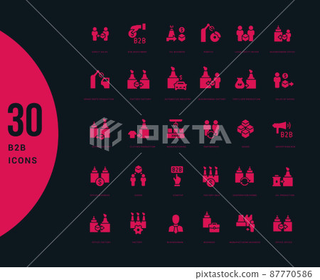Collection simple icons of b2b on a black background. Modern red signs for websites, mobile apps, and concepts 87770586