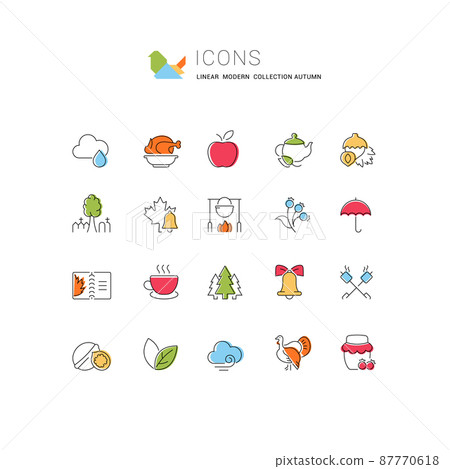 Set of vector line icons of autumn for modern... - Stock Illustration ...