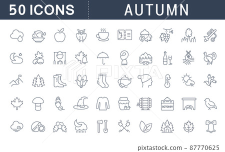Set of vector line icons of autumn for modern... - Stock Illustration ...