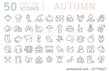Set of vector line icons of autumn for modern... - Stock Illustration ...