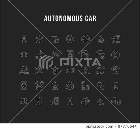 Set of outline signs and symbols of autonomous car. Collection vector thin line icons and infographics elements. Simple linear pictogram pack for web graphics and apps. Set of outline signs and symbols of autonomous car. Collection vector thin line icons and infographics elements. Simple linear pictogram pack for web graphics and apps. 87770644