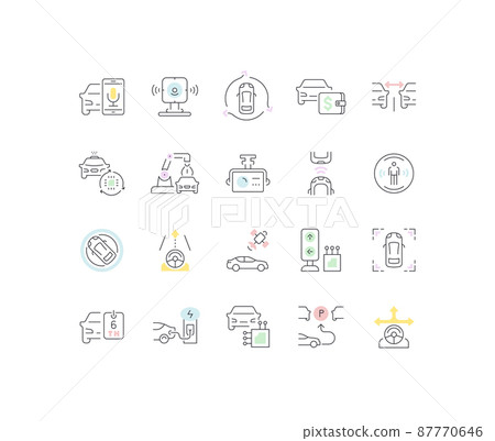 Set of outline signs and symbols of autonomous car. Collection vector thin line icons and infographics elements. Simple linear pictogram pack for web graphics and apps. Set of outline signs and symbols of autonomous car. Collection vector thin line icons and infographics elements. Simple linear pictogram pack for web graphics and apps. 87770646