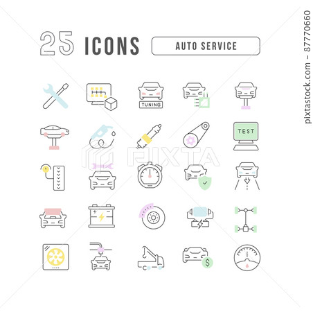 Auto Service. Collection of perfectly thin icons for web design, app, and the most modern projects. The kit of signs for category Transport. 87770660