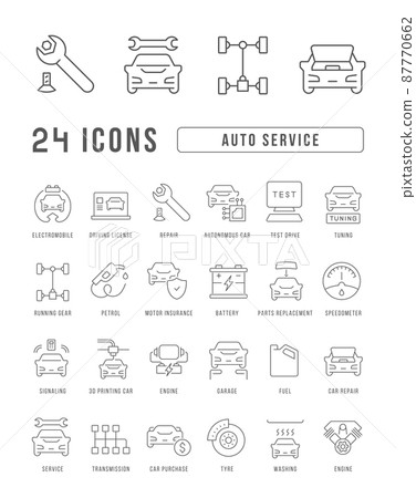 Auto Service. Collection of perfectly thin icons for web design, app, and the most modern projects. The kit of signs for category Transport. Auto Service. Collection of perfectly thin icons for web design, app, and the most modern projects. The kit of signs for category Transport. 87770662