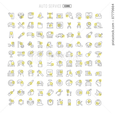 Auto Service. Collection of perfectly thin icons for web design, app, and the most modern projects. The kit of signs for category Transport. Auto Service. Collection of perfectly thin icons for web design, app, and the most modern projects. The kit of signs for category Transport. 87770664