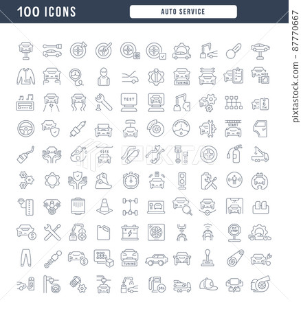 Auto Service. Collection of perfectly thin icons for web design, app, and the most modern projects. The kit of signs for category Transport. Auto Service. Collection of perfectly thin icons for web design, app, and the most modern projects. The kit of signs for category Transport. 87770667