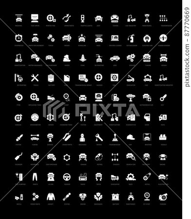 Auto Service. Collection of perfectly simple monochrome icons for web design, app, and the most modern projects. Universal pack of classical signs for category Transport. 87770669