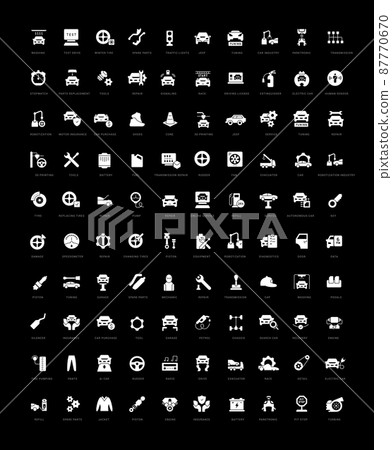 Auto Service. Collection of perfectly simple monochrome icons for web design, app, and the most modern projects. Universal pack of classical signs for category Transport. Auto Service. Collection of perfectly simple monochrome icons for web design, app, and the most modern projects. Universal pack of classical signs for category Transport. 87770670