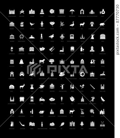Austria. Collection of perfectly simple monochrome icons for web design, app, and the most modern projects. Universal pack of classical signs for category Cities and Countries. Austria. Collection of perfectly simple monochrome icons for web design, app, and the most modern projects. Universal pack of classical signs for category Cities and Countries. 87770730