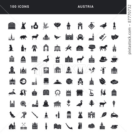 Austria. Collection of perfectly simple monochrome icons for web design, app, and the most modern projects. Universal pack of classical signs for category Cities and Countries. Austria. Collection of perfectly simple monochrome icons for web design, app, and the most modern projects. Universal pack of classical signs for category Cities and Countries. 87770732