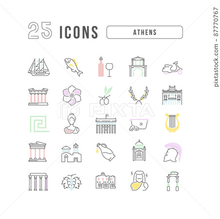 Athens. Collection of perfectly thin icons for web design, app, and the most modern projects. The kit of signs for category Countries and Cities. 87770767