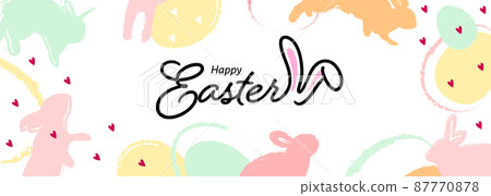 Happy easter banner design with easter egg and bunny in pastel colors. 87770878