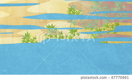 Japanese painting blue autumn leaves Japanese modern gold cloud blue [16: 9] 87770981