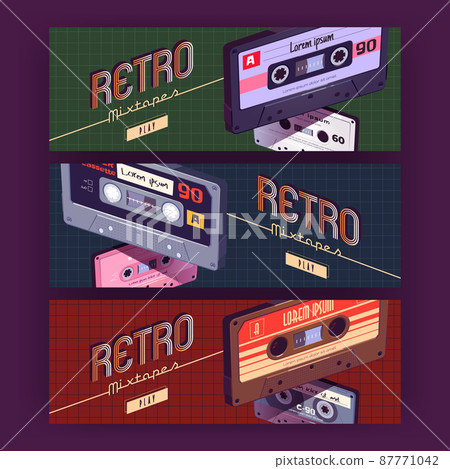 Retro mixtapes cartoon banners with audio cassette Retro mixtapes cartoon banners with audio cassette 87771042