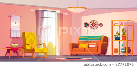 Boho, bohemian living room interior with furniture 87771076