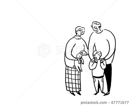 小孩和老人男女,孫子和祖父母,線條圖(水平,右排列) 小孩和老人男女,孫子和祖父母,線條圖(水平,右排列) 87771677